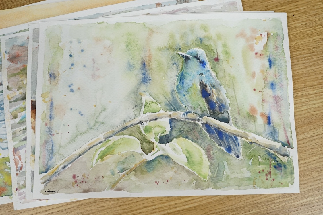 Baris Ali Kibar (Contemporary), ten watercolours on card, Wildlife to include ducks, horses, kingfisher and African wildlife, some signed, unframed, 21 x 29cm. Condition - fair